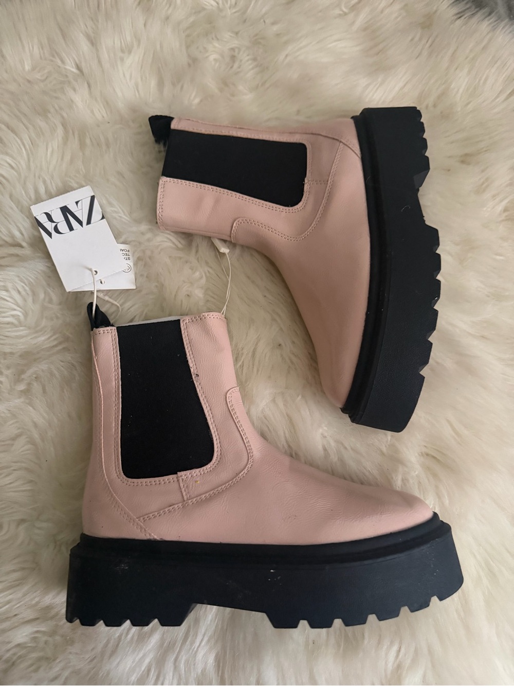 ZARA Girls Pink Chelsea Lug-Sole Boots